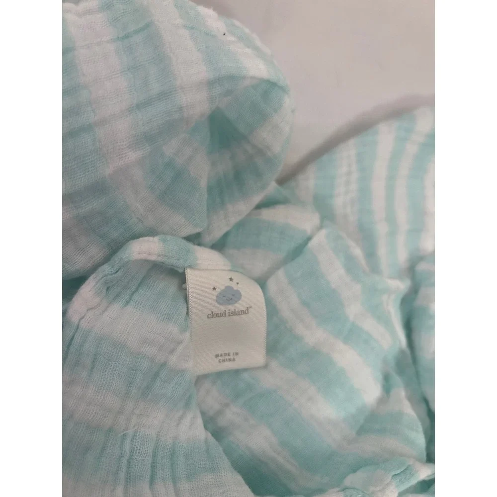 Cloud Island Muslin Swaddle Blanket Mint Green White Striped Cotton Kids